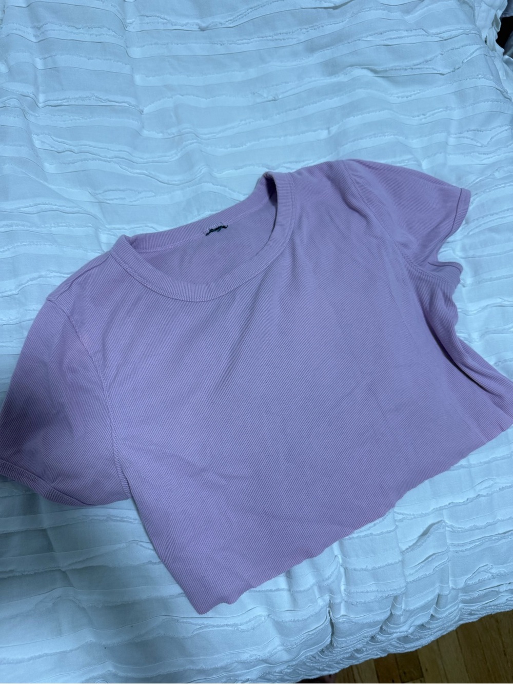 pink ribbed micro crop tee